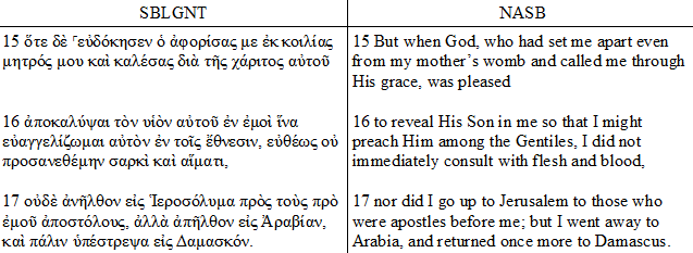 Galatians 1 vv 15-17 Greek and English